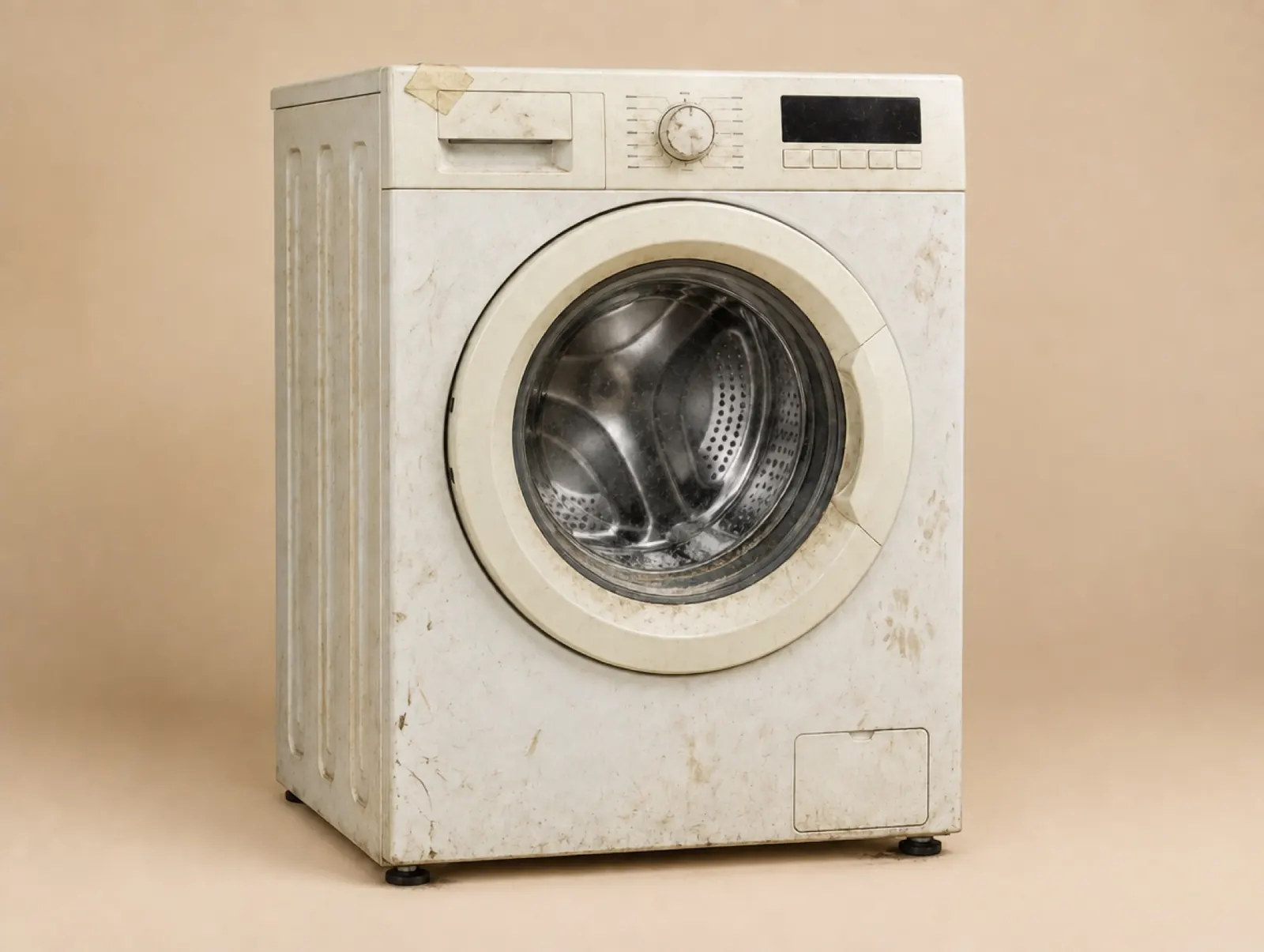 Le même lave-linge avant reconditionnement, usé et taché