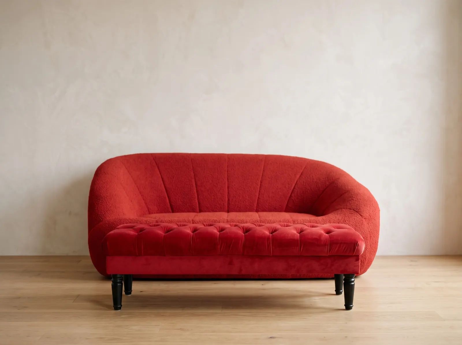 Banc capitonné, velours rouge