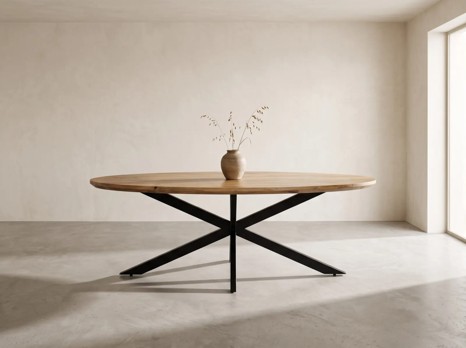 Table ovale en manguier, pieds en croix